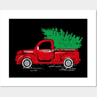 Merry Christmas Retro Vintage Red Truck Posters and Art